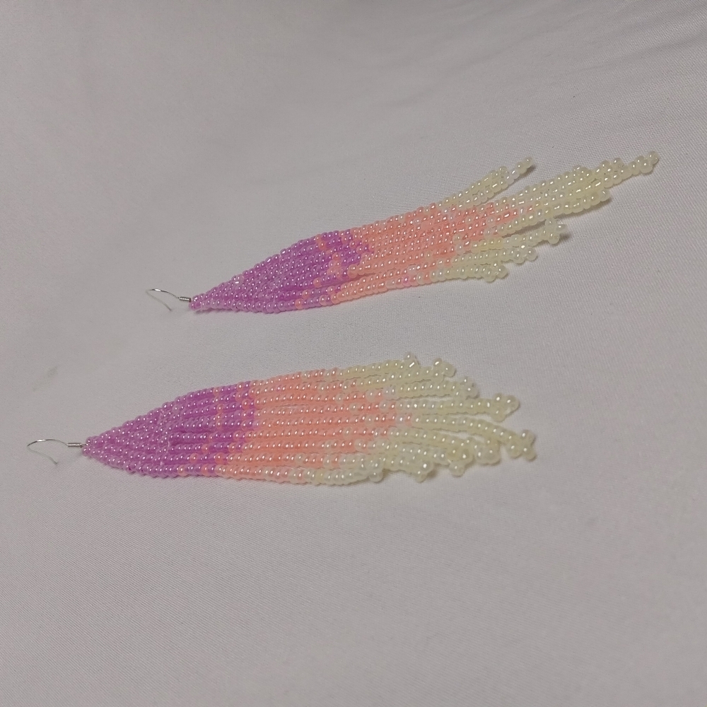 Elegant Beaded Dangle Earrings - Purple, Pink, Cream - Picture 9 of 9